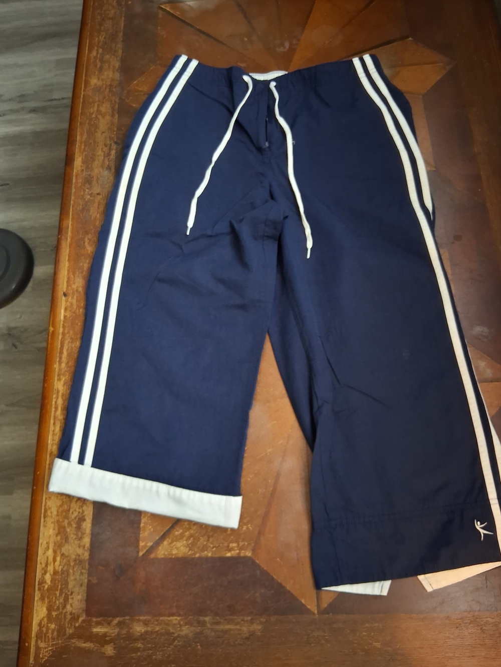 Danskin Now Navy Athletic Drawstring Shorts with White Side Stripes